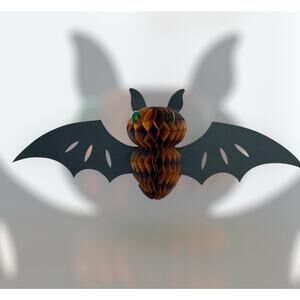 Vintage 60s Beistle Bat Honeycomb Halloween Decor Hanging 19”‎